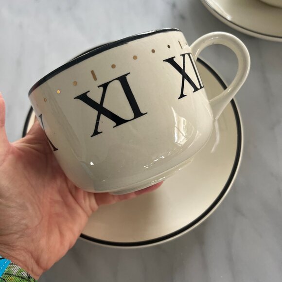 Set of 2 Vintage Arthur Wood Roman Numerals Clock Face Coffee Cups & Saucers - Picture 5 of 8